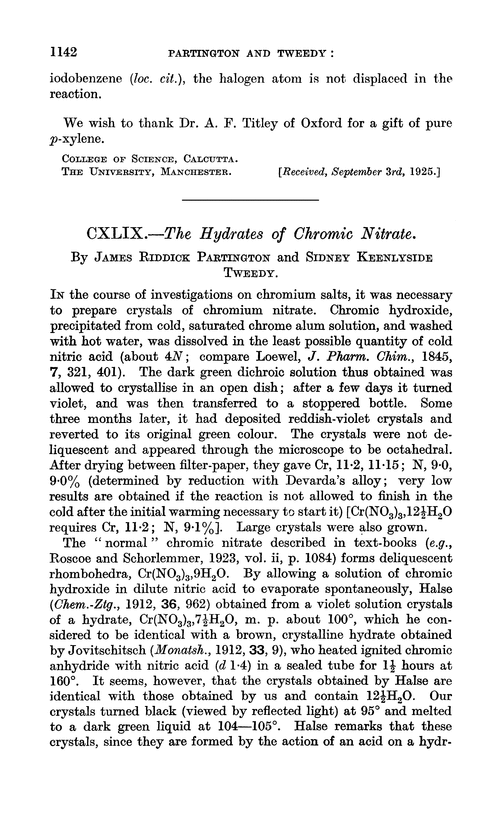 CXLIX.—The hydrates of chromic nitrate