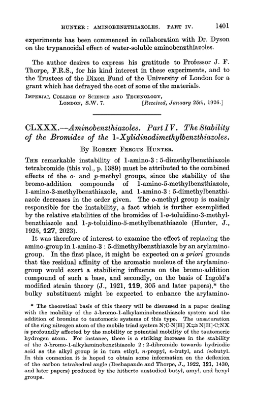 CLXXX.—Aminobenzthiazoles. Part IV. The stability of the bromides of the 1-xylidinodimethylbenzthiazoles