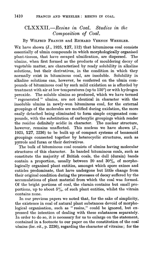 CLXXXII.—Resins in coal. Studies in the composition of coal