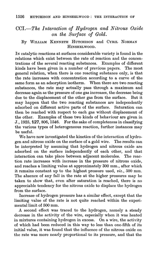 CCI.—The interaction of hydrogen and nitrous oxide on the surface of gold