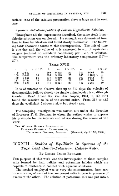 CCXXIII.—Studies of equilibria in systems of the type lead halide–potassium halide–water