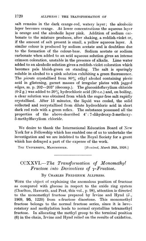 CCXXVI.—The transformation of monomethyl fructose into derivatives of γ-fructose