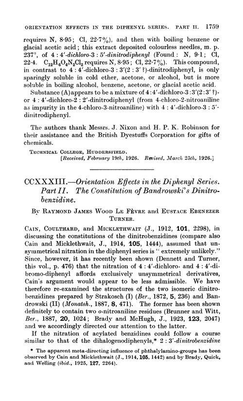 CCXXXIII.—Orientation effects in the diphenyl series. Part II. The constitution of Bandrowski's dinitrobenzidine