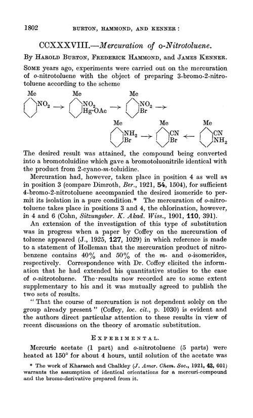 CCXXXVIII.—Mercuration of o-nitrotoluene