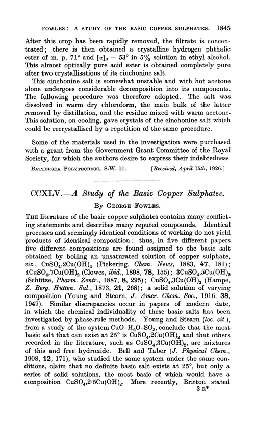 CCXLV.—A study of the basic copper sulphates