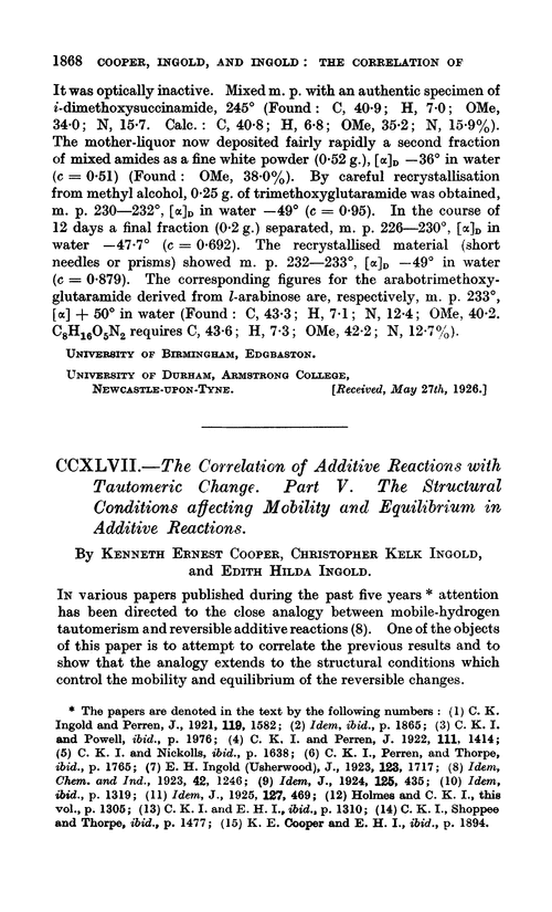 CCXLVII.—The correlation of additive reactions with tautomeric change. Part V. The structural conditions affecting mobility and equilibrium in additive reactions