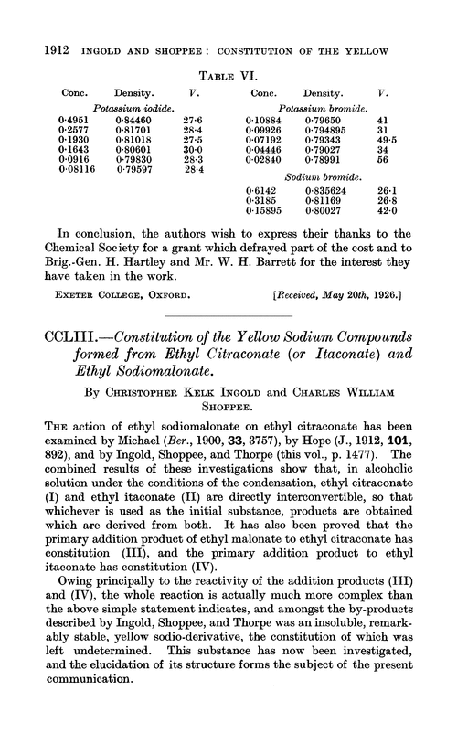 CCLIII.—Constitution of the yellow sodium compounds formed from ethyl citraconate (or itaconate) and ethyl sodiomalonate