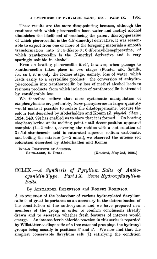 CCLIX.—A synthesis of pyrylium salts of anthocyanidin type. Part IX. Some hydroxyflavylium salts