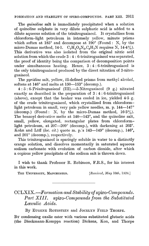 CCLXIX.—Formation and stability of spiro-compounds. Part XIII. spiro-Compounds from the substituted lævulic acids