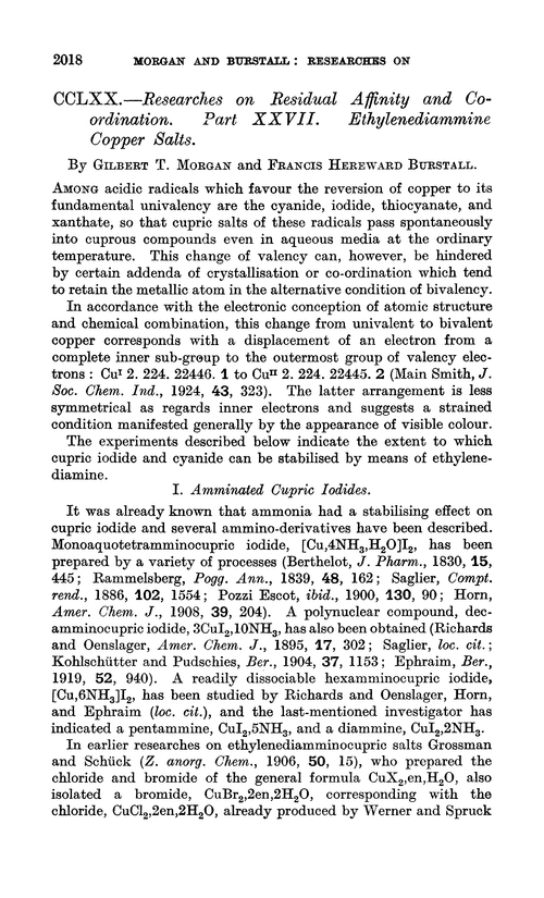 CCLXX.—Researches on residual affinity and co-ordination. Part XXVII. Ethylenediammine copper salts