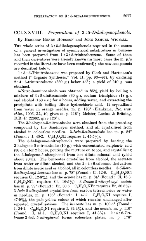 CCLXXVIII.—Preparation of 3 : 5-dihalogenophenols