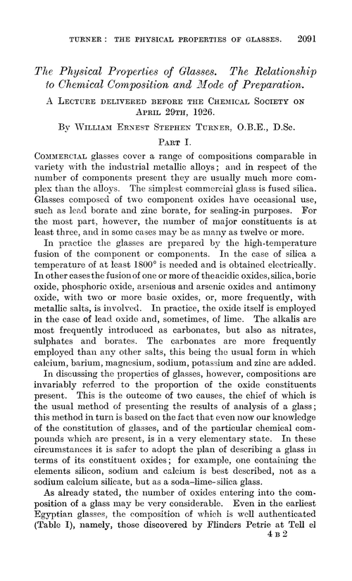 The physical properties of glasses. The relationship to chemical composition and mode of preparation