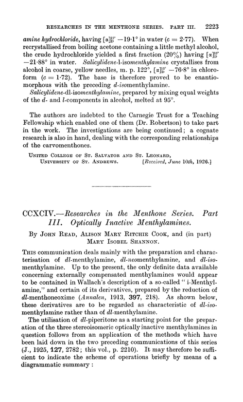 CCXCIV.—Researches in the menthone series. Part III. Optically inactive menthylamines