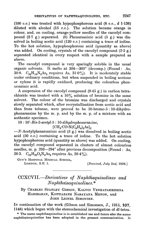 CCXCVII.—Derivatives of naphthaquinolines and naphthaisoquinolines