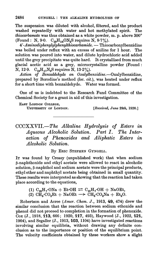 CCCXXVII.—The alkaline hydrolysis of esters in aqueous alcoholic solution. Part I. The interaction of phenoxides and aliphatic esters in alcoholic solution