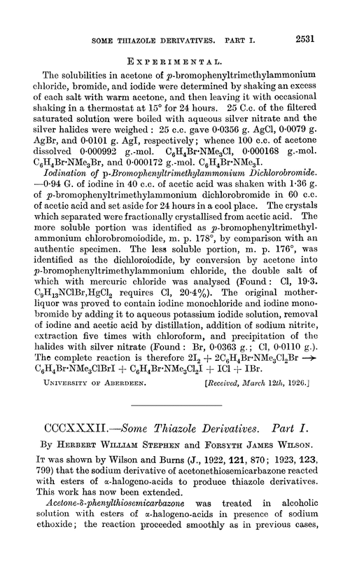 CCCXXXII.—Some thiazole derivatives. Part I