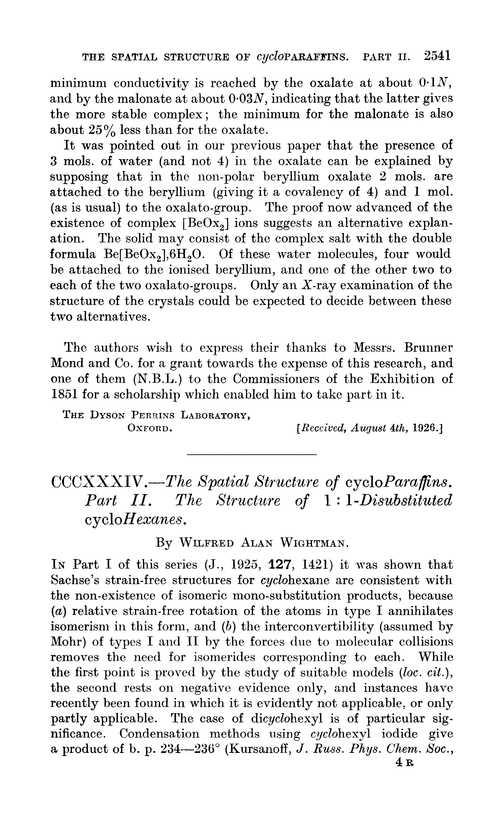 CCCXXXIV.—The spatial structure of cycloparaffins. Part II. The structure of 1 : 1-disubstituted cyclohexanes