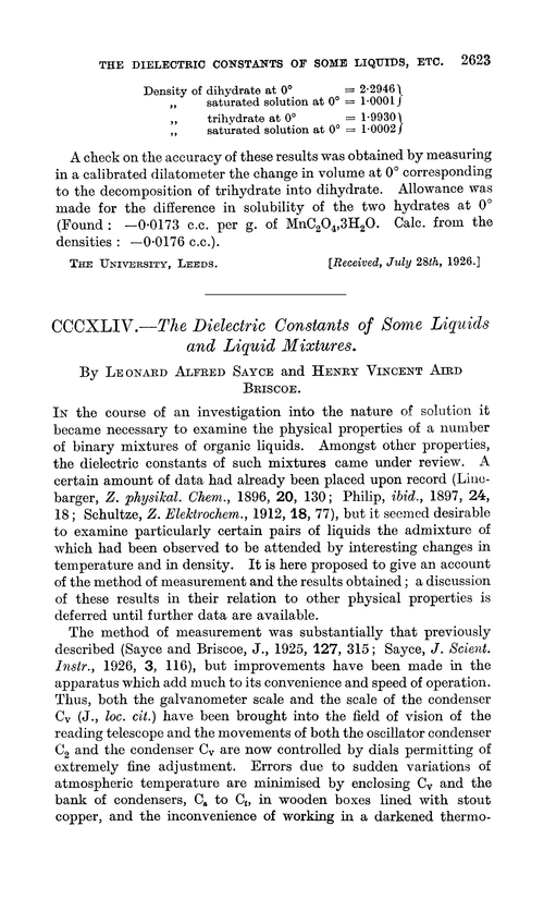 CCCXLIV.—The dielectric constants of some liquids and liquid mixtures