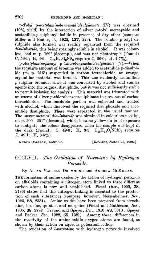CCCLVII.—The oxidation of narcotine by hydrogen peroxide