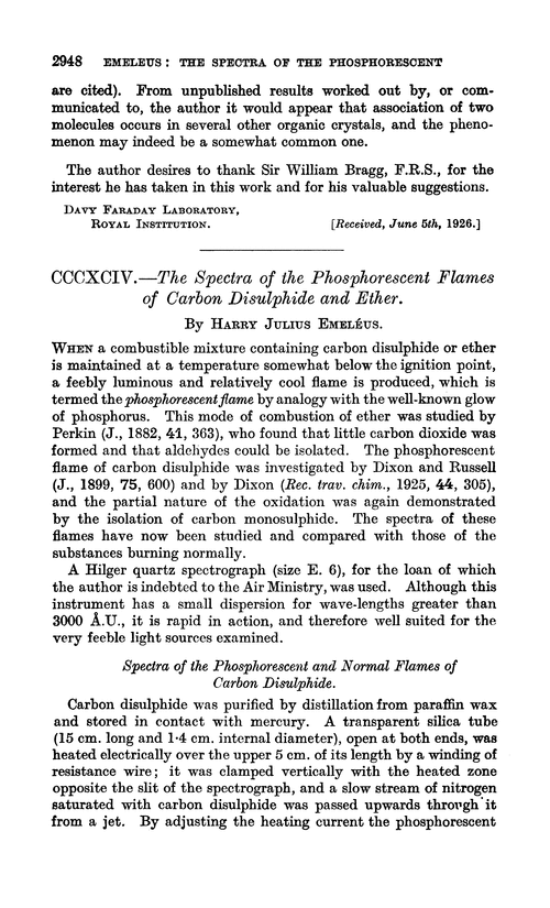 CCCXCIV.—The spectra of the phosphorescent flames of carbon disulphide and ether