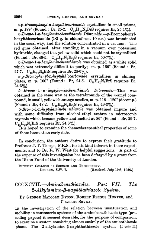 CCCXCVII.—Aminobenzthiazoles. Part VII. The 2-alkylamino-β-naphthathiazole system