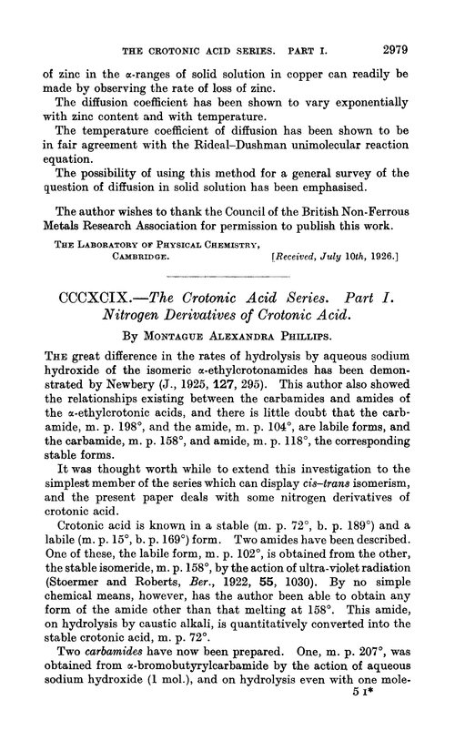 CCCXCIX.—The crotonic acid series. Part I. Nitrogen derivatives of crotonic acid