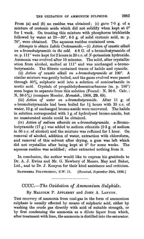 CCCC.—The oxidation of ammonium sulphide