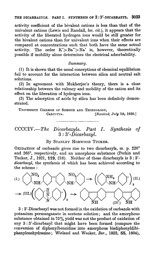 CCCCIV.—The dicarbazyls. Part I. Synthesis of 3 : 3′-dicarbazyl