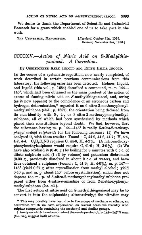 CCCCXV.—Action of nitric acid on S-methylthioguaiacol. A correction