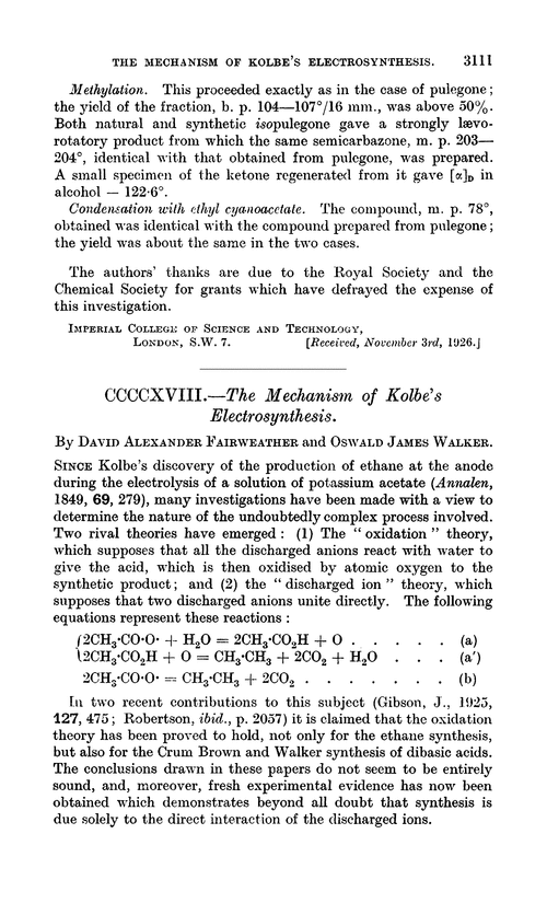 CCCCXVIII.—The mechanism of Kolbe's electrosynthesis