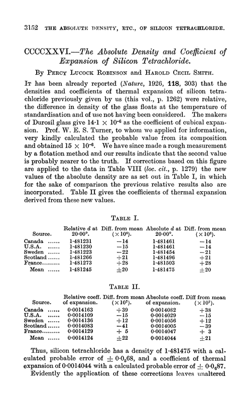 CCCCXXVI.—The absolute density and coefficient of expansion of silicon tetrachloride