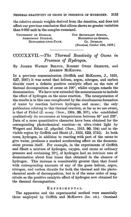 CCCCXXVII.—The thermal reactivity of ozone in presence of hydrogen