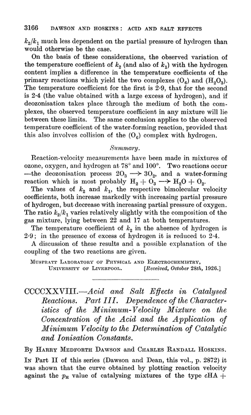 CCCCXXVIII.—Acid and salt effects in catalysed reactions. Part III. Dependence of the characteristics of the minimum-velocity mixture on the concentration of the acid and the application of minimum velocity to the determination of catalytic and ionisation constants