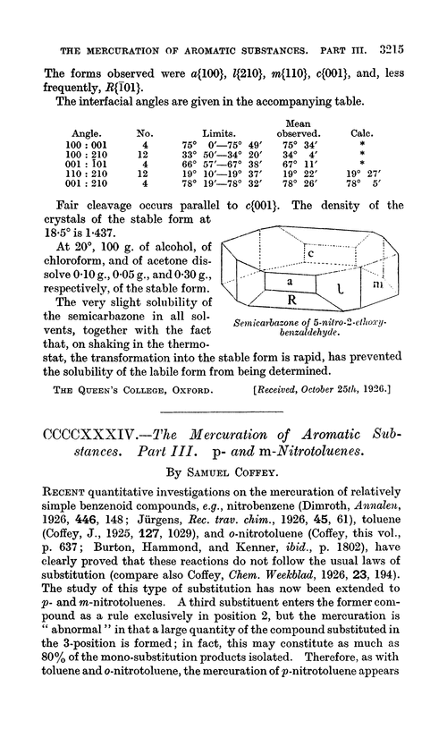 CCCCXXXIV.—The mercuration of aromatic substances. Part III. p- and m-Nitrotoluenes