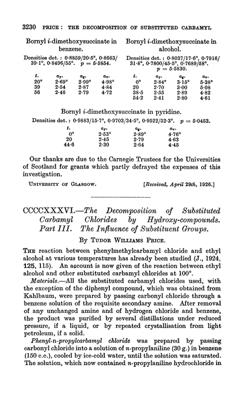 CCCCXXXVI.—The decomposition of substituted carbamyl chlorides by hydroxy-compounds. Part III. The influence of substituent groups