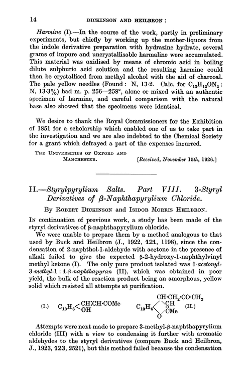 II.—Styrylpyrylium salts. Part VIII. 3-Styryl derivatives of β-naphthapyrylium chloride