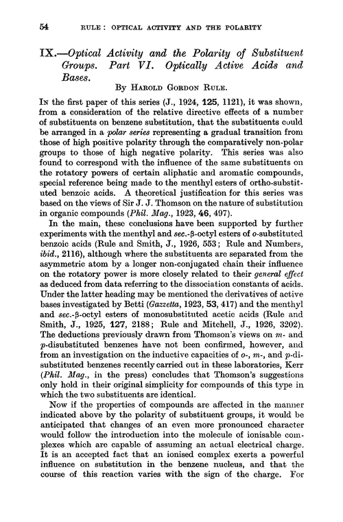 IX.—Optical activity and the polarity of substituent groups. Part VI. Optically active acids and bases