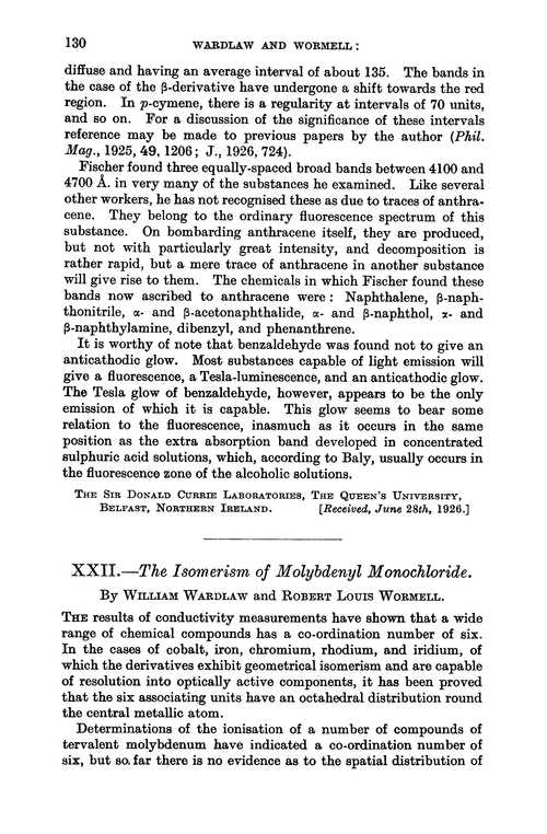 XXII.—The isomerism of molybdenyl monochloride