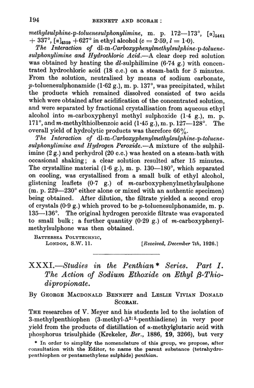XXXI.—Studies in the penthian series. Part I. The action of sodium ethoxide on ethyl β-thiodipropionate