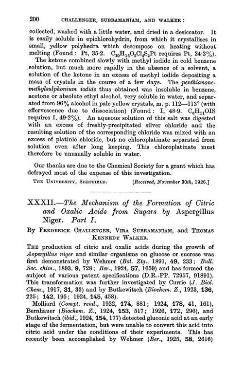 XXXII.—The mechanism of the formation of citric and oxalic acids from sugars by Aspergillus niger. Part I