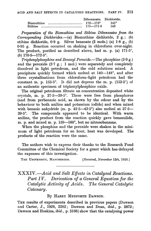 XXXIV.—Acid and salt effects in catalysed reactions. Part IV. Derivation of a general equation for the catalytic activity of acids. The general catalytic catenary