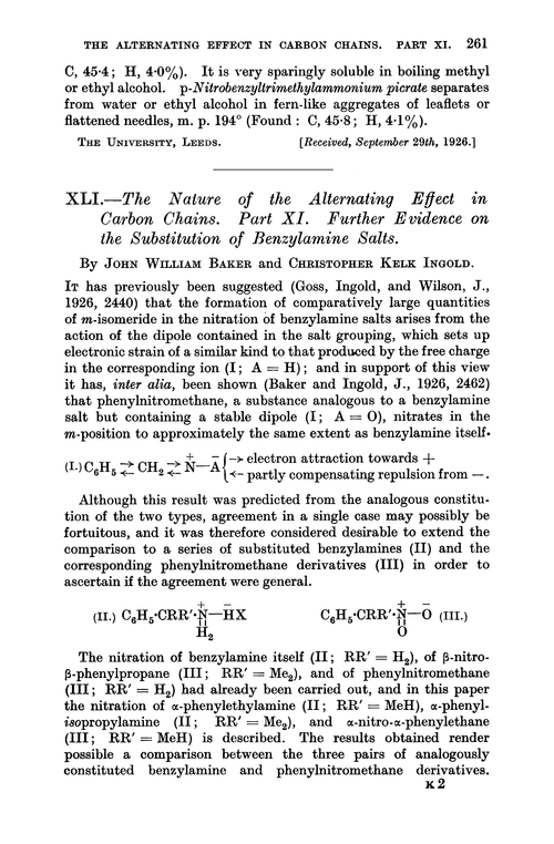 XLI.—The nature of the alternating effect in carbon chains. Part XI. Further evidence on the substitution of benzylamine salts