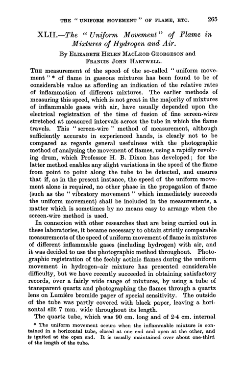 XLII.—The “uniform movement” of flame in mixtures of hydrogen and air