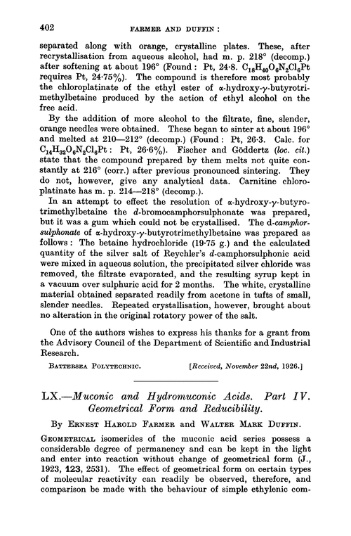 LX.—Muconic and hydromuconic acids. Part IV. Geometrical form and reducibility