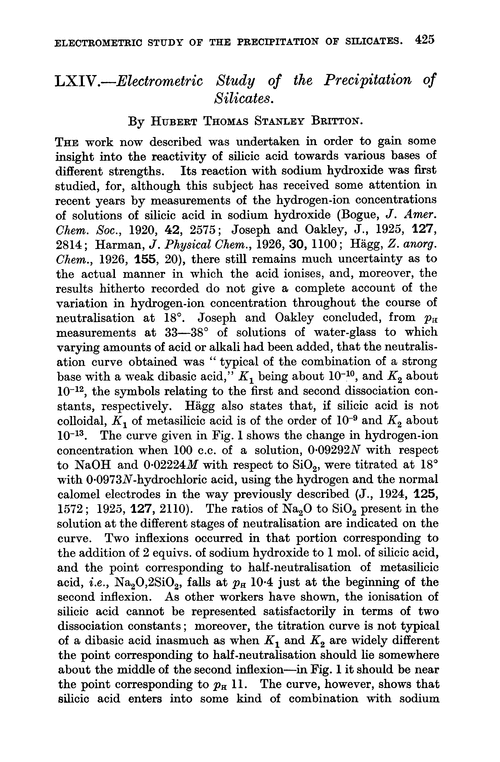 LXIV.—Electrometric study of the precipitation of silicates