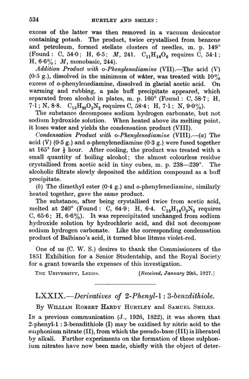 LXXIX.—Derivatives of 2-phenyl-1 : 3-benzdithiole