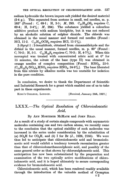 LXXX.—The optical resolution of chloroiodoacetic acid