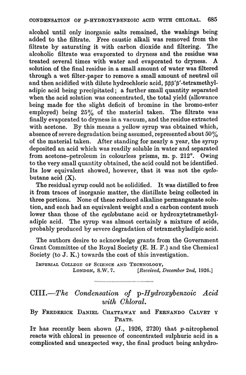 CIII.—The condensation of p-hydroxybenzoic acid with chloral