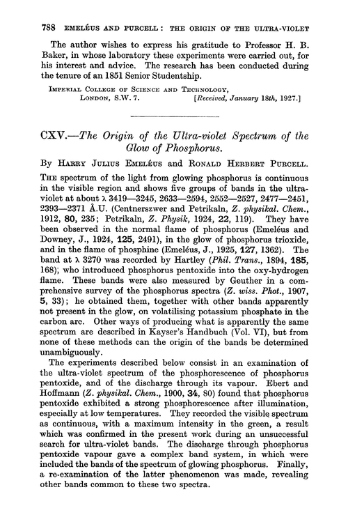 CXV.—The origin of the ultra-violet spectrum of the glow of phosphorus