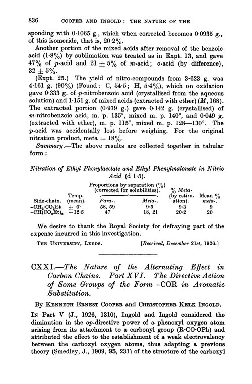 CXXI.—The nature of the alternating effect in carbon chains. Part XVI. The directive action of some groups of the form –COR in aromatic substitution